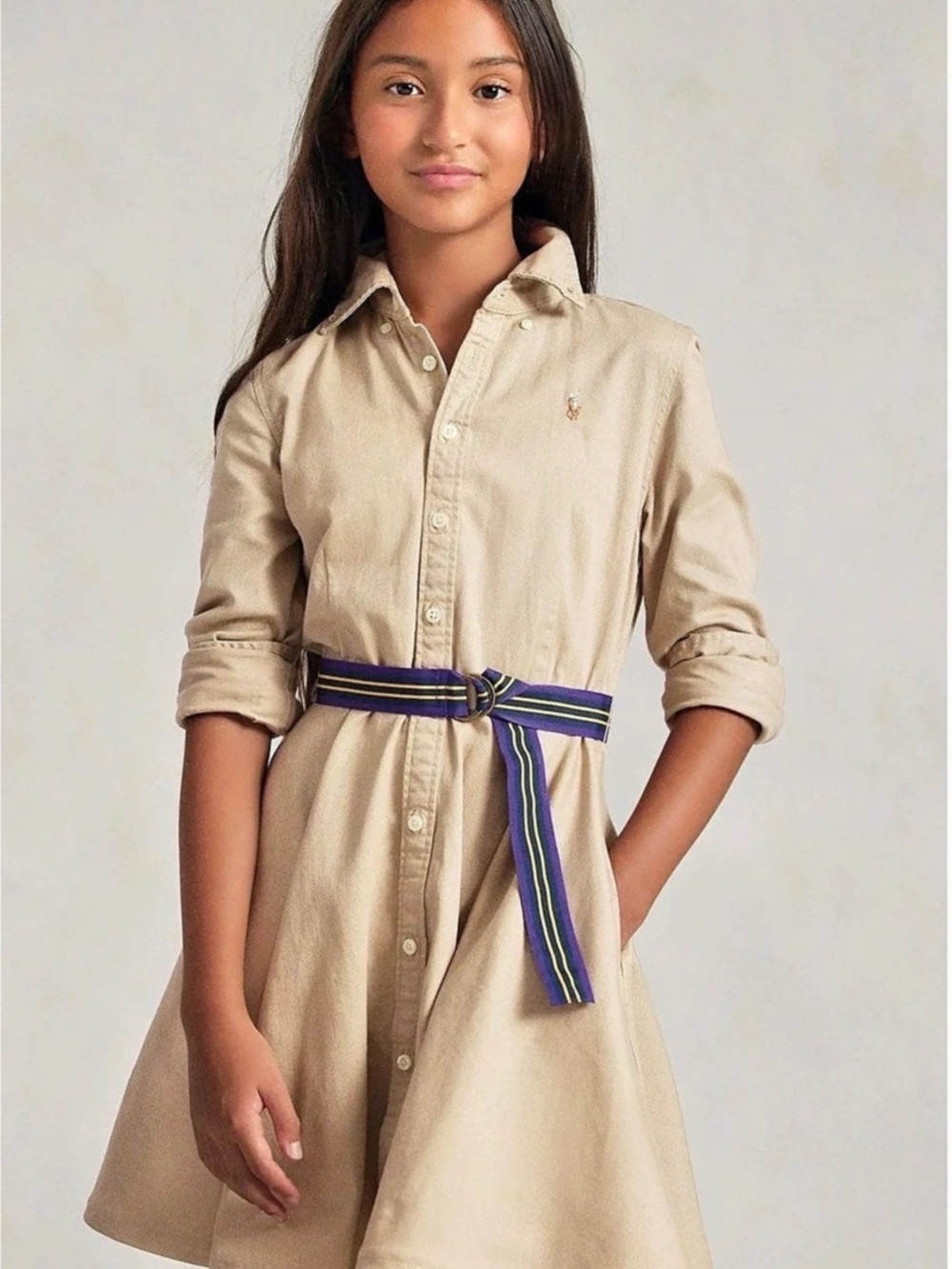 Polo Ralph Lauren Belted Cotton Chino Shirtdress Striped Size 8